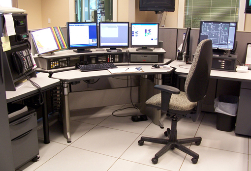 Desk with five computers